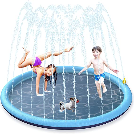 BOIROS Upgraded Splash Pad, 68" Water Play Sprinkler for Kids, Large Inflatable Splash Mat Outdoor Water Toys for 3 4 5 6 7 8 Year Old Boys and Girls Toddlers Backyard Summer Toys, Dog Sprinkler Pool