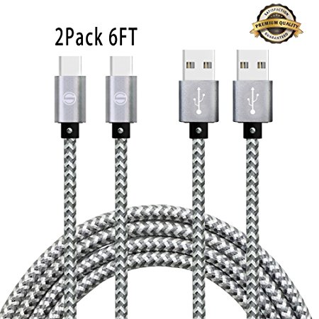 Type C Cable SGIN, 2 Pack 6FT USB Type C Nylon Braided Sync & Charging Cable for Apple MacBook, ChromeBook Pixel, Nexus 5X, Nexus 6P, Nokia N1 Tablet, OnePlus 2 and more - (Grey White)