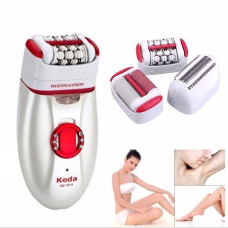 Epilator LuckyFine 3in1 Wet&Dry Rechargeable Cordless Electric Foot Callus Remover Epilator Lady Shaver Kit Travel Pouch US Plug red&white 12*5*3.5cm