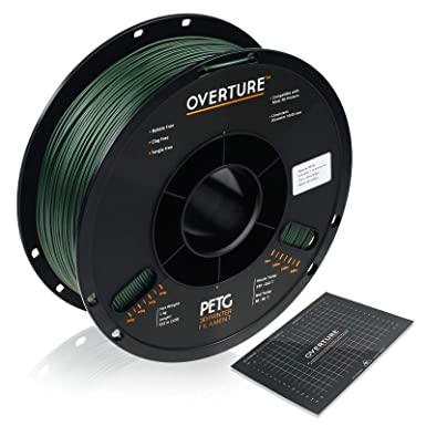 OVERTURE PETG 3D Printer Filament 1.75mm with 3D Build Surface, 1kg Spool (2.2lbs), Dimensional Accuracy  /- 0.05mm, Fit Most FDM Printers (Army Green)