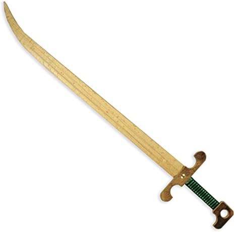 AEVVV Toy Turkish Saber Wooden Sword for Kids 25 in - Wood Unsharpened Swords Toy Knife Green-Black Hilt - Handmade Outdoor Play Medieval Knight Daggers Wood Weapons for Children 5 and Up