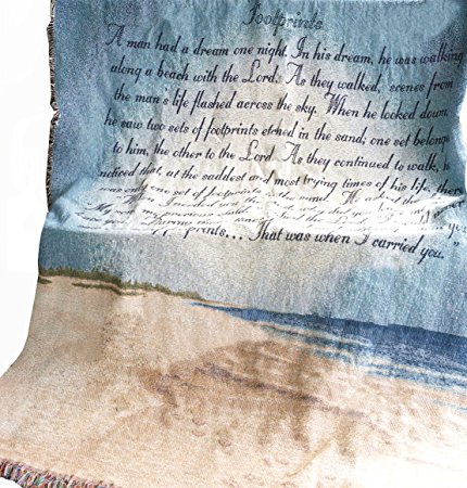 Manual Inspirational Collection 50 x 60-Inch Tapestry Throw with Poem, Footprints in The Sand