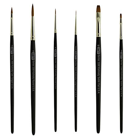 ZEM BRUSH Kolinsky Pure Sable Artist Brush Set Cats 2, Flat 2, 6, Round 5, Liner 10/0, Detail 0