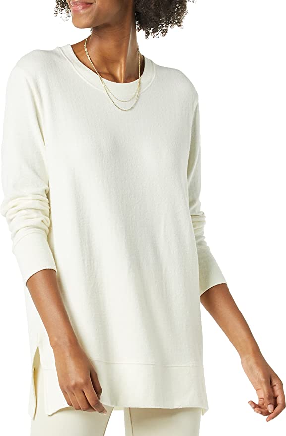 Daily Ritual Women's Cozy Knit Relaxed-Fit Long-Sleeve Side-Vent Crewneck Tunic