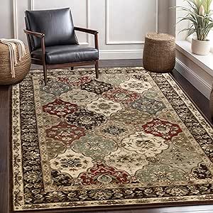 Superior Indoor Area Rug, Traditional Floral Classic Floor Decor for Bedroom, Entryway, Hallway, Office, Living/Dining, Plush Carpet Cover, Palmyra Collection, 10' x 14', Chocolate