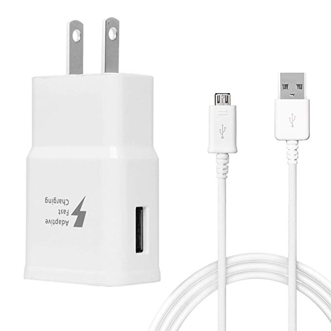 Adaptive Fast Charger, for Samsung Galaxy S7 S7 Edge S6 S6 Edge Note 4 LG G2 G3 G4,Wall Charger[White]   5FT Cable[Silver Gray]