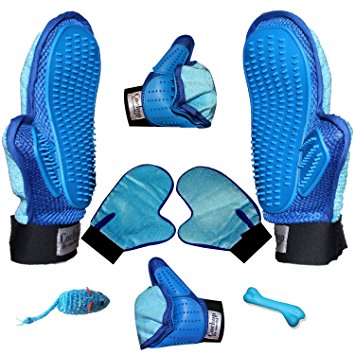 New Pair Of Pet Gloves: Left & Right Hand   2 Toys: Dog & Cat Grooming Tool, Fur Remover Brush – Pet Massage & Deshedding Groomer brush - Soft Rubber Mitt - Car & Furniture Hair remover For Pet Owners