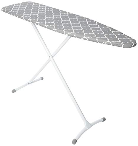 Homz Contour Steel Top Ironing Board, Extra Stable Legs, Grey & White Filigree Cover