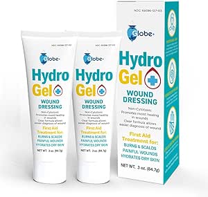 (2 Pack) Globe Hydrogel First Aid Wound Dresssing, (3 oz Tube) Soothing Antiseptic Gel for Minor Cuts, Wounds, Scrapes, Rashes, Sunburns, and Other Skin Irritations (6 oz)