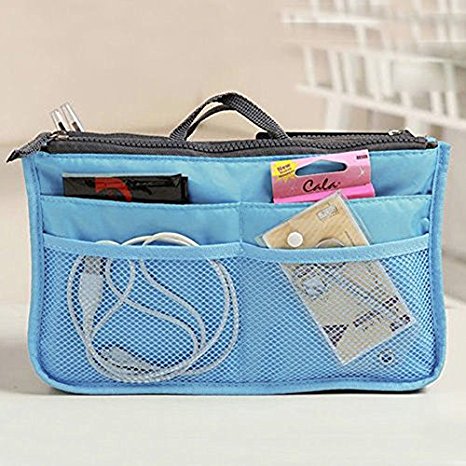 Pockettrip Portable Multi-function Handbag Pouch Bag in Bag Organiser Insert Organizer Tidy Travel Cosmetic Pocket (Blue)