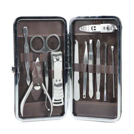 ben-air 9pcs 1 New Men Manicure Grooming Set Kit Nail Clipper Leather Case Groom&travelling Kit