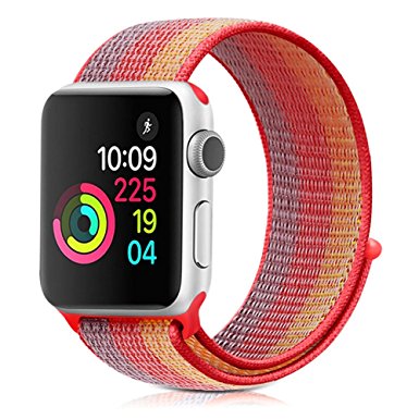 Runostrich for Apple Watch Band Replacement 42mm 38mm Soft Waterproof Strap Woven Nylon Classic Stripe Adjustable Sport Loop Apple Watch Series 3/2/1,Edition (Yellow Orange, 42mm)