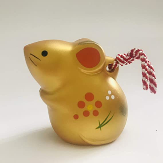 Kotobuki Year of 2020 Clay Bell/Ornament, Lucky Gold & White Mouse (Gold #830-711, 2")