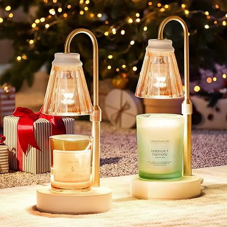 2-Pack Candle Warmer Lamp with Dimmer, ULG Electric Candle Warmer with 4 Bulbs for Yankee Jar Candles, Height Adjustable Candle Melter Light for Scented Wax, Gift for Mom, Women, Home Decor, Amber