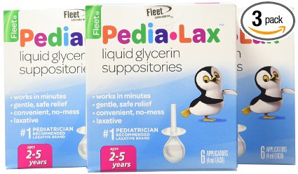 Pedia-Lax Liquid Glycerin Suppositories, 6 Applicators (Pack of 3) 4ml each