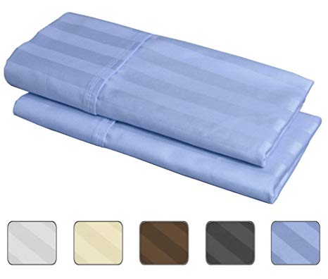 100% Egyptian Cotton, 540 Thread Count 2 Pack Striped King Size Pillowcases - 4 Colors with Wrinkle Guard to Choose from - fits 20x36 (Color: Light Blue)