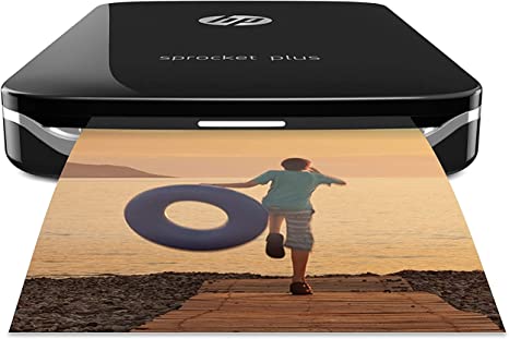 HP Sprocket Plus Instant Photo Printer (Black) Prints on 2.3x3.4” Zink Sticky Back Pictures Straight from Smartphone & Social Media.