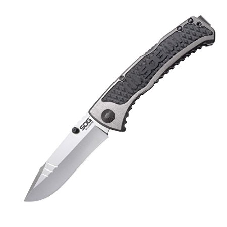 SOG SideSwipe Assisted Folding Knife SW1011-CP - Grey TiNi 3.4" Blade, Aluminum & GRN Handle, Lockback