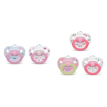 NUK Orthodontic Pacifiers, Girl, Multi, 18-36 Month (Pack of 2) & Orthodontic Pacifier Value Pack, Girl, 6-18 Months,3 Count (Pack of 1)