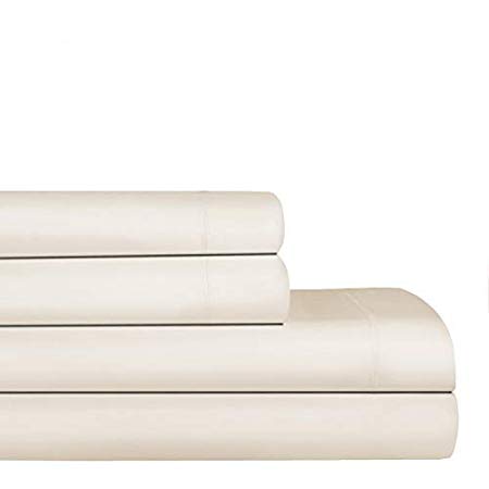 Audley Home 100% Egyptian Cotton 400 Thread Count 4 Piece Bed Sheet Set Ultra Soft Breathable Extra Long Staple (1 Flate Sheet, 1 Fitted Sheet & 2 Pillowcases) (Queen, Ivory)