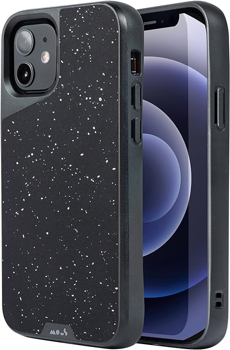 Mous - Protective Case for iPhone 12/12 Pro - Limitless 4.0 - Speckled Black Fabric - Fully Compatible with Apple's MagSafe - Sustainable Packaging