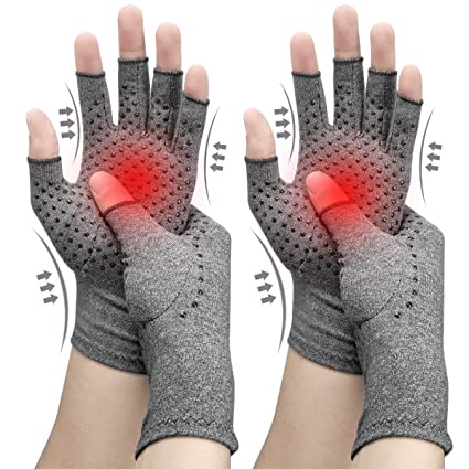 2 Pairs Compression Gloves, Arthritis Gloves for Women & Men, Carpal Tunnel Gloves, Relieve Arthritis Pain, Fingerless Design, Breathable Moisture Wicking Fabric Comfortable Fit (M, Gray-Black)
