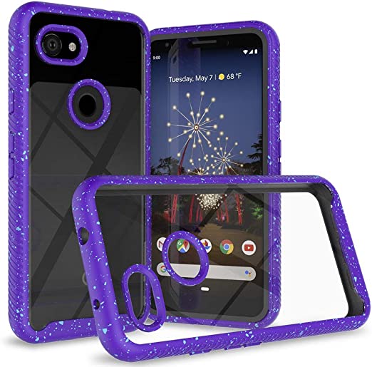 Jeylly Google Pixel 3a Case (Not Fit 3a XL), Google Pixel 3a Rugged Clear Hard Case, Heavy Duty Full Protection Built-in Screen Protector Crystal Clear Shockproof Bumper Cover for Pixel 3a (Purple)