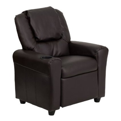 Flash Furniture DG-ULT-KID-BRN-GG Contemporary Brown Vinyl Kids Recliner with Cup Holder and Headrest