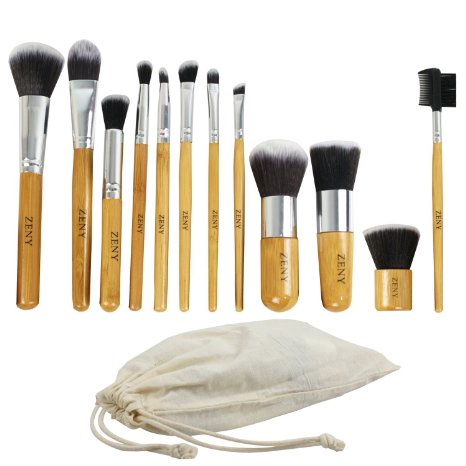 DragonPad 11 pcs Wood Handle Makeup Cosmetic Eyeshadow Foundation Concealer Brush Set Pouch