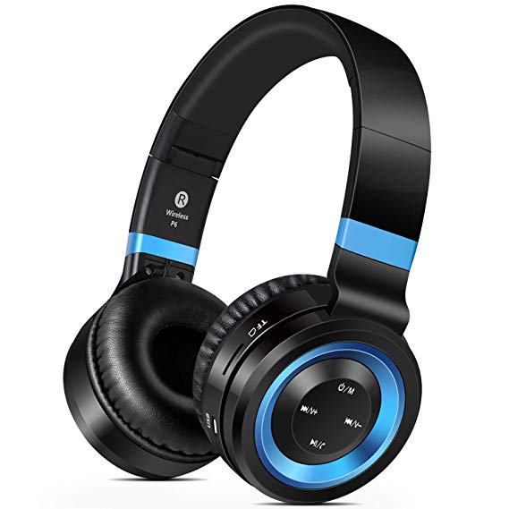 Sound Intone Bluetooth Headphones Over Ear, 8 Hour Battery HD Deep Bass Wireless Headphones with Microphone, Comfortable Noise Reduction Earmuffs, TF Card & FM Radio for Cell Phone/TV/PC(Black Blue)