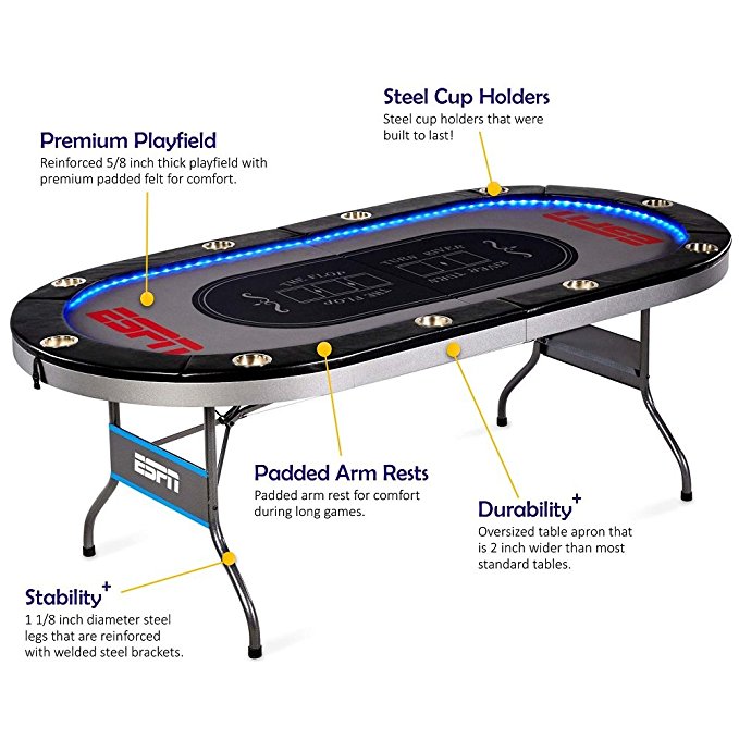 ESPN 10 Player Premium Poker Table With LED Lights