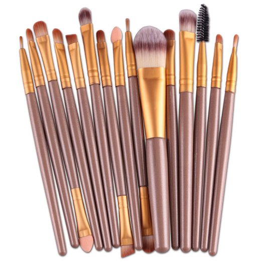 KOLIGHT® 15pcs Cosmetic Makeup Brushes Set Powder Foundation Eyeshadow Eyeliner Lip Brushes for Beautiful Female (Gold)