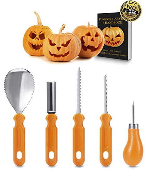 Best Deal Pumpkin Carving Kit - Professional Heavy Duty Stainless Steel Tool Set, Includes 5 Carving Tools, Used As a Carving Knife for Pumpkin Halloween Decoration