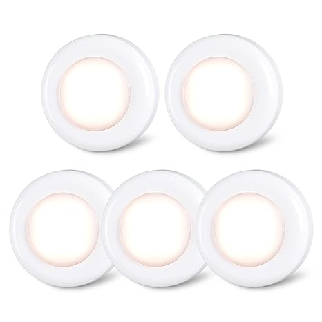 Tap Light, Push Light Star-Spangled Mini Night Touch Light Led Puck Light Portable Under Cabinet Lighting Battery Operated Powered Diy Stick On Lights Wireless Closet Counter Kitchen Warm White 5Pack