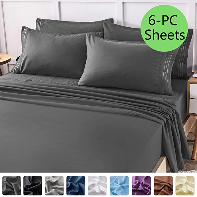 LIANLAM King 6 Piece Bed Sheets Set - Super Soft Brushed Microfiber 1800 Thread Count - Breathable Luxury Egyptian Sheets Deep Pocket - Wrinkle and Hypoallergenic(King, Dark Grey)