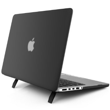 iDOO Matte Rubberized Soft-Touch Plastic Shell Case with Kickstand For [ MacBook Air 13 inch : A1369 and A1466 ] - Black