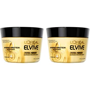 L'Oreal Paris Hair Care Elvive Total Repair 5 Damage Erasing Balm, Conditioning Hair Mask for Damaged Hair, with Almond & Protein, 8.5 fl. oz, (Pack of 2)