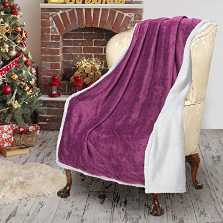 Sherpa/Plush Throw Blanket Wine Throw Size 50" x 60" Bedding Fleece Reversible Blanket for Bed and Couch, Super Soft Comfy Warm Fuzzy TV Blanket