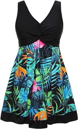 MiYang Women's Plus Size Printing Padded High Waist Swimdress