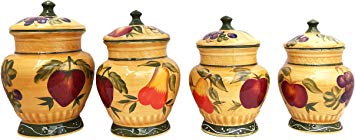 European Style Tuscan Fruit Grape Kitchen 4 Pc Canister Set