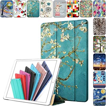 DuraSafe Cases for iPad 10.2 Inch 9 8 7 2021 2020 2019 [ iPad 9th / 8th / 7th Gen ] A2197 A2270 A2602 Trifold Printed Hard Smart PC Transparent Back Cover - Blossom