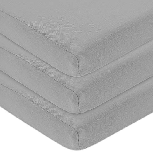 American Baby Company 3 Pack 100% Natural Cotton Jersey Knit Fitted Pack N Play Playard Sheet, Gray, Soft Breathable, for Boys and Girls