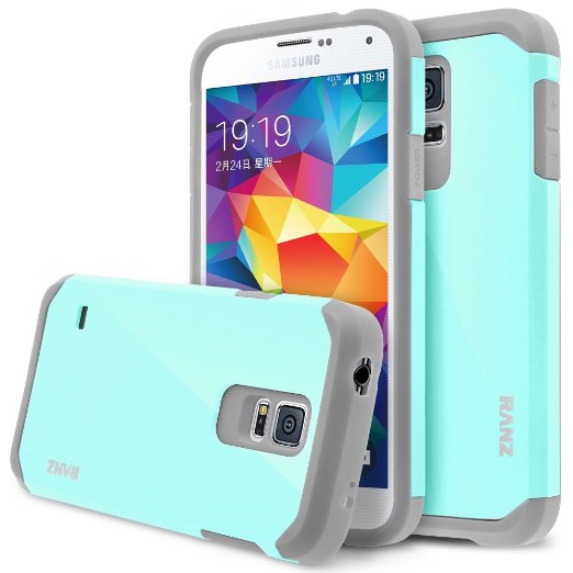 Galaxy S5 Case, RANZ® Mint Blue/Grey Hard Impact Dual Layer Shockproof Bumper Case For Samsung Galaxy S5 (I9600, Verizon, AT&T Sprint, T-mobile, Unlocked)