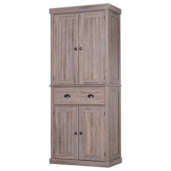 HOMCOM 72" Traditional Freestanding Kitchen Cupboard Pantry Cabinet with Elegant Colonial Design, Antique Hardware Wood