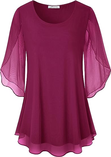 SeSe Code Womens Pleat Stretch Mesh Blouses Short Sleeve Breathable Flowy Shirts