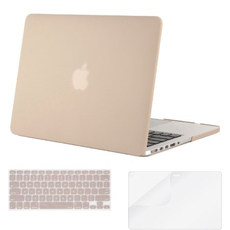 Mosiso - 3 in 1 Macbook Retina 13 Inch Soft-Skin Plastic Hard Case Cover & Keyboard Cover & Screen Protector for Macbook Pro 13.3" with Retina Display No CD-ROM (A1502/A1425), Camel