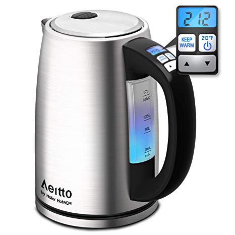 Electric Kettle, Stainless Steel Variable Temperature Control Water Kettle, Cordless Tea Heater BPA-Free Fast Boiling & Keep Warm, Boil-Dry Protection, 6 Color Lights, 1500W 1.7L, Aeitto