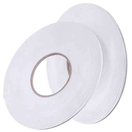 2 Rolls Double Sided Foam Tape White PE Foam Tape Sponge Soft Mounting Adhesive Tape (1/8 Inch by 50 Feet)