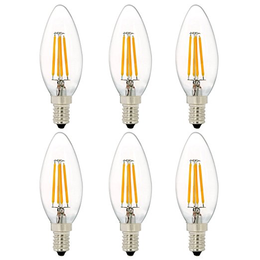 6-Pack - C35 E14 4W 400LM 2700K Warm White, LED Filament Candle Light Bulb, LED Candle Bulbs, 40W Incandescent Equivalent, [Energy Class A  ]