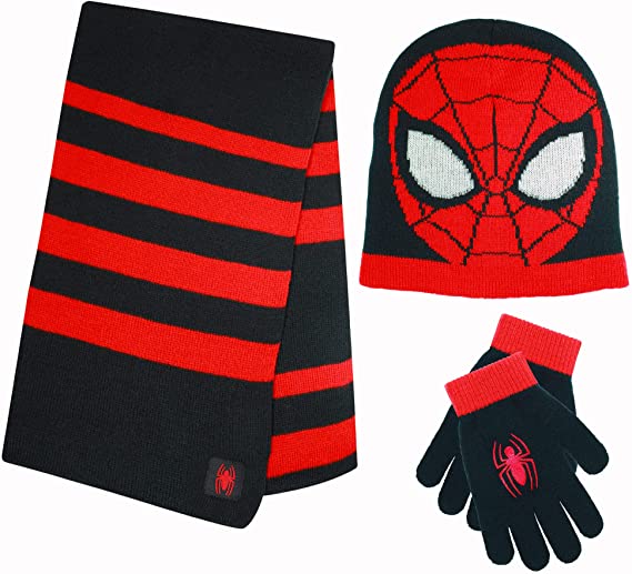 Marvel Spider-Man Kid’s Winter Hat Snow Gloves and Scarf for Boys and Toddlers 3 Pc Set Warm Pom-Pom Beanie with Accessories